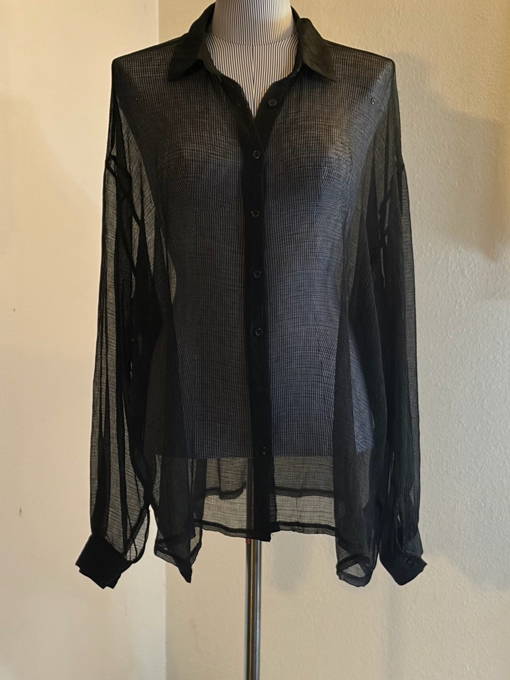 Nasty Gal Black Sheer Button-Down Shirt